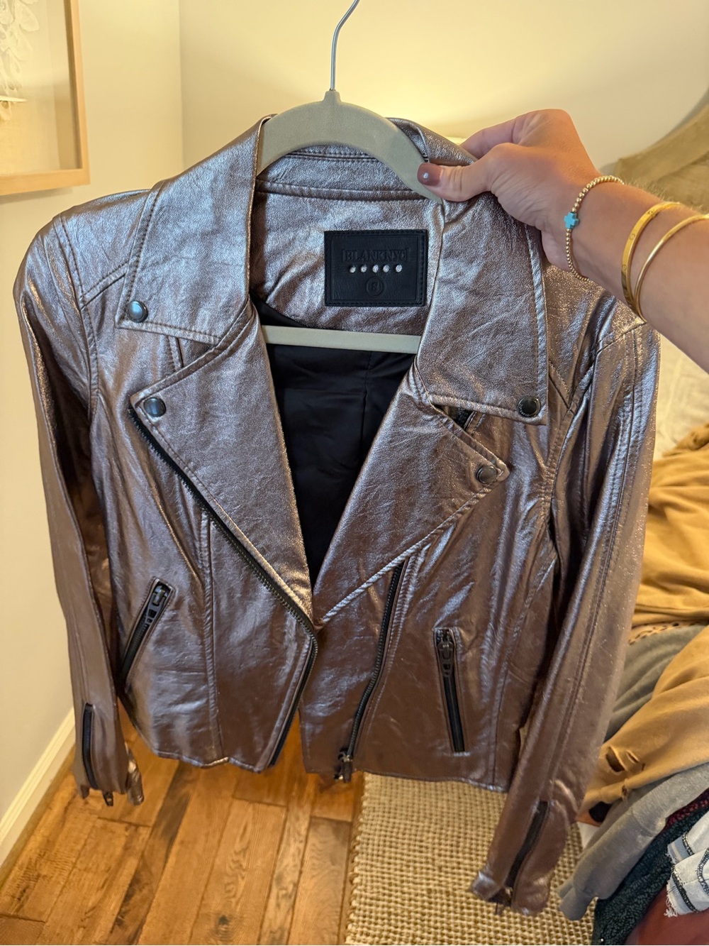 Blank NYC Metallic Bronze Leather Moto Jacket